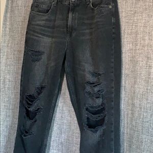 American Eagle black denim distressed mom jean